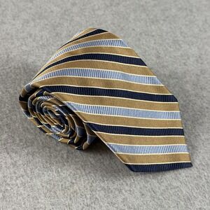 Vintage Paul Stuart Silk Stripe Tie Gold Blue Handmade Italy Necktie 59x3.5"